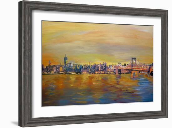 Golden Manhattan Skyline with One World Trade Center-Markus Bleichner-Framed Art Print