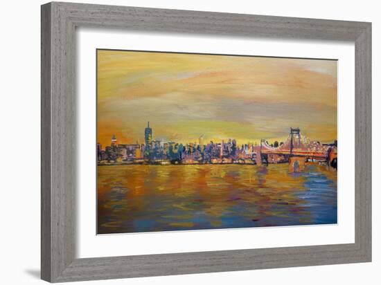 Golden Manhattan Skyline with One World Trade Center-Markus Bleichner-Framed Art Print