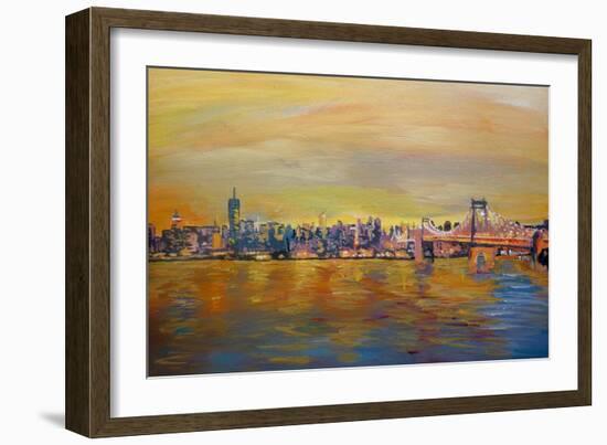 Golden Manhattan Skyline with One World Trade Center-Markus Bleichner-Framed Art Print