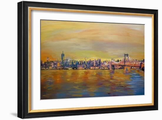 Golden Manhattan Skyline with One World Trade Center-Markus Bleichner-Framed Art Print