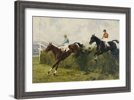 Golden Miller and Delaneige at the Last Fence at the Grand National, 1934-Charles Simpson-Framed Giclee Print