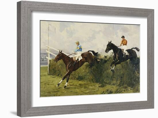 Golden Miller and Delaneige at the Last Fence at the Grand National, 1934-Charles Simpson-Framed Giclee Print