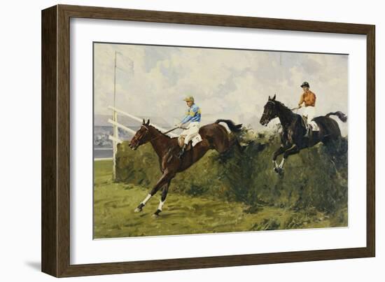 Golden Miller and Delaneige at the Last Fence at the Grand National, 1934-Charles Simpson-Framed Giclee Print