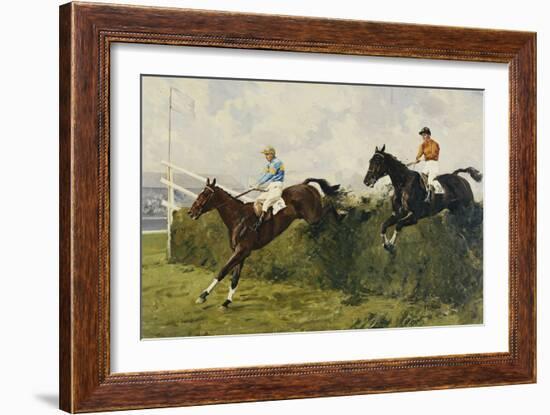 Golden Miller and Delaneige at the Last Fence at the Grand National, 1934-Charles Simpson-Framed Giclee Print