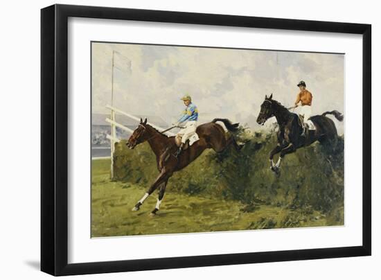 Golden Miller and Delaneige at the Last Fence at the Grand National, 1934-Charles Simpson-Framed Giclee Print