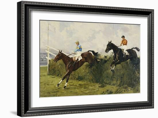 Golden Miller and Delaneige at the Last Fence at the Grand National, 1934-Charles Simpson-Framed Giclee Print
