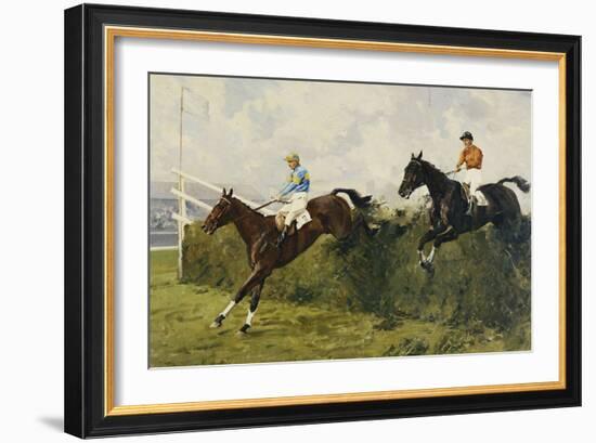 Golden Miller and Delaneige at the Last Fence at the Grand National, 1934-Charles Simpson-Framed Giclee Print