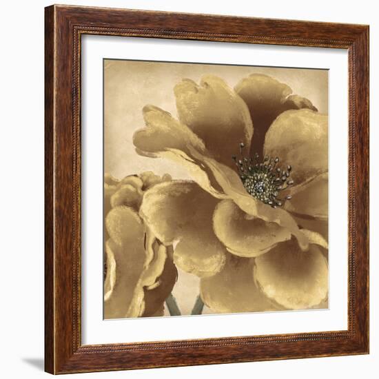 Golden Peony I-Linda Wood-Framed Giclee Print