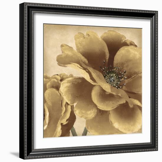 Golden Peony I-Linda Wood-Framed Giclee Print