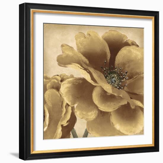 Golden Peony I-Linda Wood-Framed Giclee Print