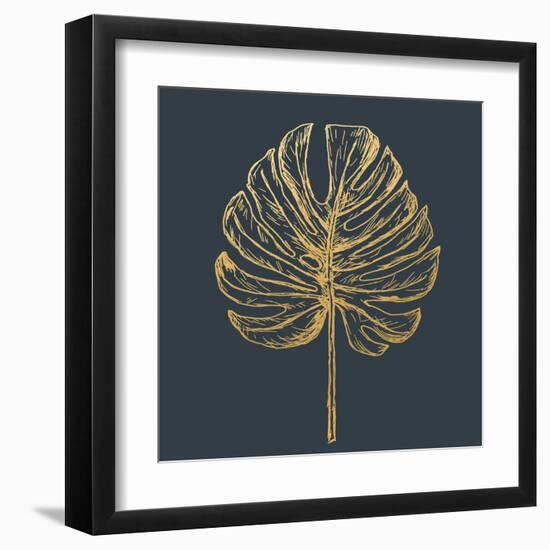 Golden Philodendron Leave. Hand Drawn.-Sunny Sally-Framed Art Print