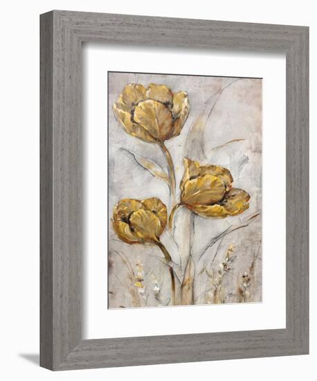 Golden Poppies on Taupe II-Tim O'toole-Framed Art Print