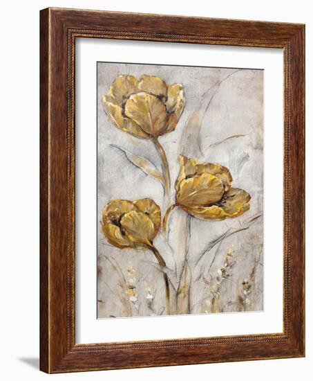 Golden Poppies on Taupe II-Tim O'toole-Framed Art Print