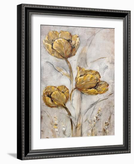 Golden Poppies on Taupe II-Tim O'toole-Framed Art Print