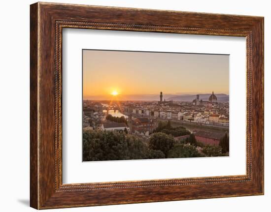 Golden Rays over the Ponte Vecchio and Duomo as the Sun Sets over Florence-Aneesh Kothari-Framed Photographic Print