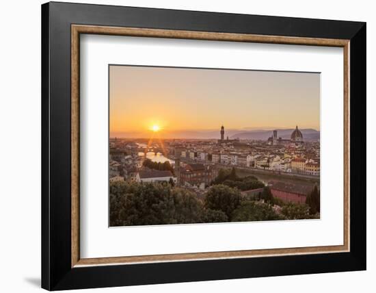 Golden Rays over the Ponte Vecchio and Duomo as the Sun Sets over Florence-Aneesh Kothari-Framed Photographic Print