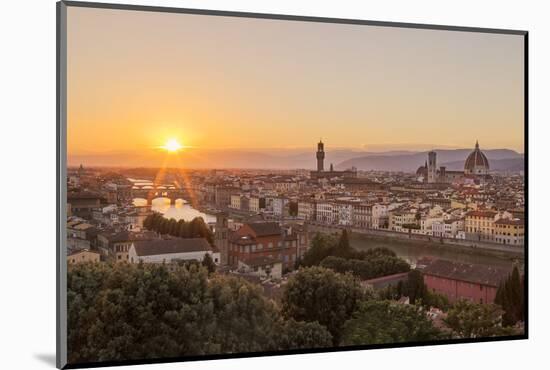 Golden Rays over the Ponte Vecchio and Duomo as the Sun Sets over Florence-Aneesh Kothari-Mounted Photographic Print