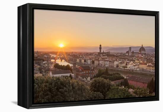 Golden Rays over the Ponte Vecchio and Duomo as the Sun Sets over Florence-Aneesh Kothari-Framed Premier Image Canvas
