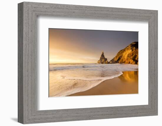 Golden Reflections of the Cliffs on Praia Da Ursa Beach Bathed by Ocean at Sunset, Cabo Da Roca-Roberto Moiola-Framed Photographic Print