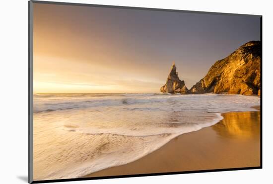 Golden Reflections of the Cliffs on Praia Da Ursa Beach Bathed by Ocean at Sunset, Cabo Da Roca-Roberto Moiola-Mounted Photographic Print