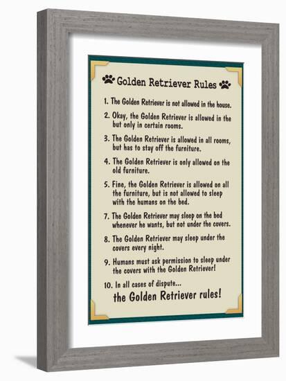 Golden Retreiver House Rules-null-Framed Art Print