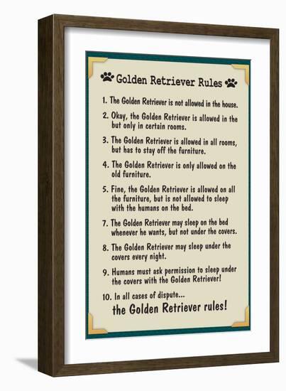 Golden Retreiver House Rules-null-Framed Art Print
