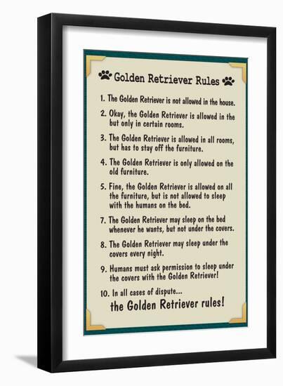 Golden Retreiver House Rules-null-Framed Art Print