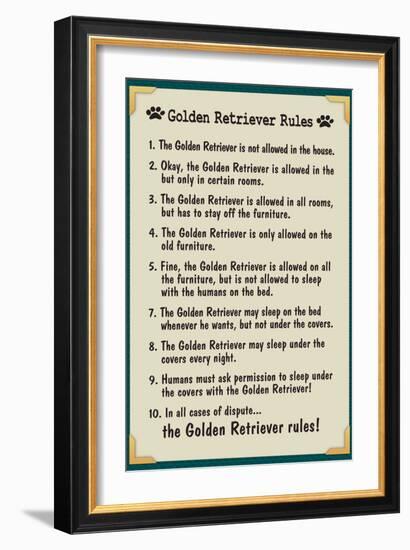 Golden Retreiver House Rules-null-Framed Art Print