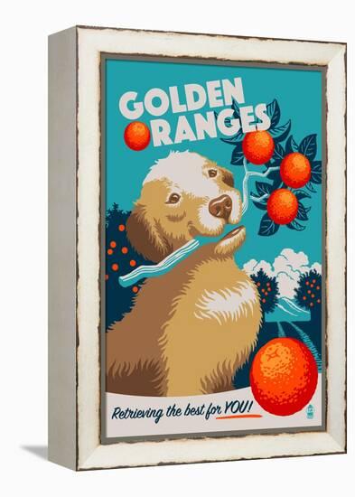 Golden Retriever - Retro Oranges Ad-Lantern Press-Framed Stretched Canvas