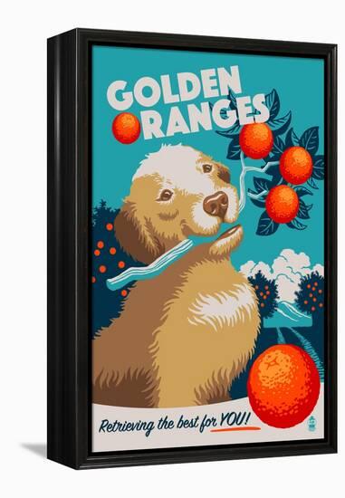 Golden Retriever - Retro Oranges Ad-Lantern Press-Framed Stretched Canvas