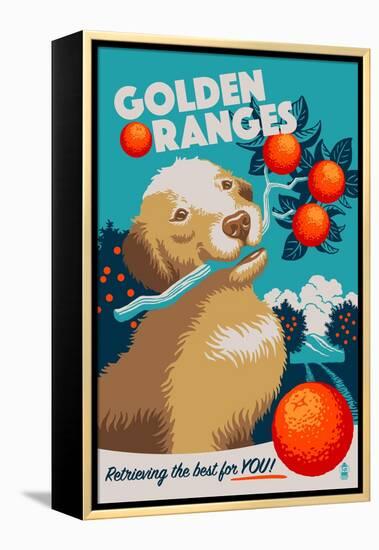 Golden Retriever - Retro Oranges Ad-Lantern Press-Framed Stretched Canvas