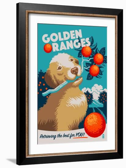 Golden Retriever - Retro Oranges Ad-Lantern Press-Framed Art Print
