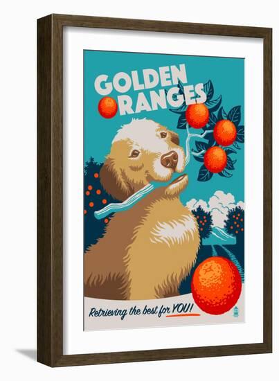 Golden Retriever - Retro Oranges Ad-Lantern Press-Framed Premium Giclee Print