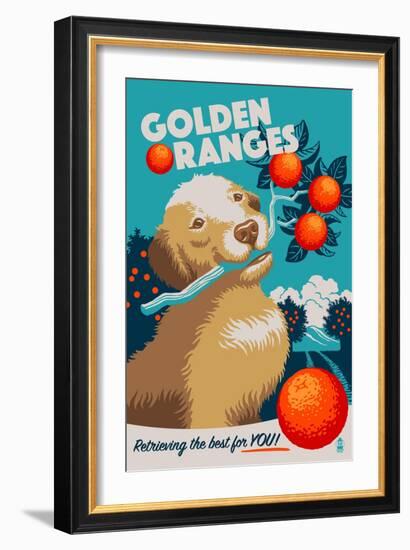 Golden Retriever - Retro Oranges Ad-Lantern Press-Framed Premium Giclee Print