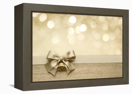 Golden Ribbon Bow with Bokeh, Christmas Decoration-Liang Zhang-Framed Stretched Canvas