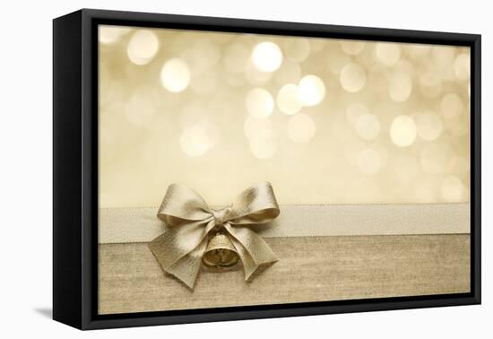 Golden Ribbon Bow with Bokeh, Christmas Decoration-Liang Zhang-Framed Stretched Canvas