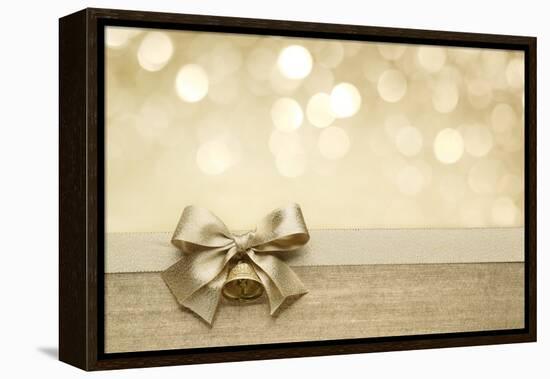 Golden Ribbon Bow with Bokeh, Christmas Decoration-Liang Zhang-Framed Stretched Canvas