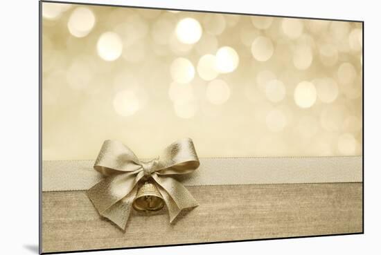 Golden Ribbon Bow with Bokeh, Christmas Decoration-Liang Zhang-Mounted Premium Giclee Print