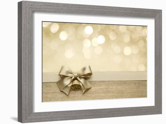 Golden Ribbon Bow with Bokeh, Christmas Decoration-Liang Zhang-Framed Art Print