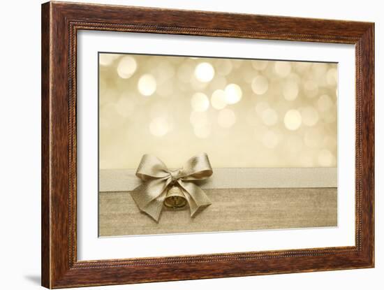 Golden Ribbon Bow with Bokeh, Christmas Decoration-Liang Zhang-Framed Premium Giclee Print