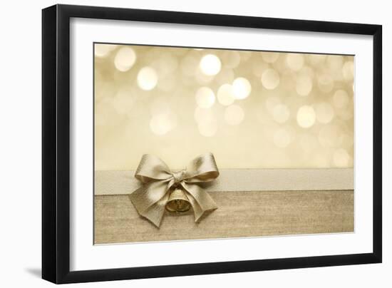 Golden Ribbon Bow with Bokeh, Christmas Decoration-Liang Zhang-Framed Premium Giclee Print