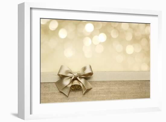 Golden Ribbon Bow with Bokeh, Christmas Decoration-Liang Zhang-Framed Premium Giclee Print