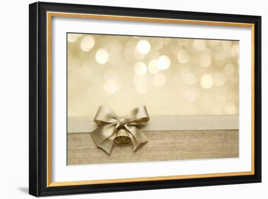 Golden Ribbon Bow with Bokeh, Christmas Decoration-Liang Zhang-Framed Premium Giclee Print