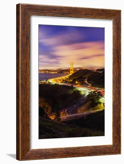 Golden Road Into The City, Night Golden Gate Bridge, San Francisco-Vincent James-Framed Photographic Print