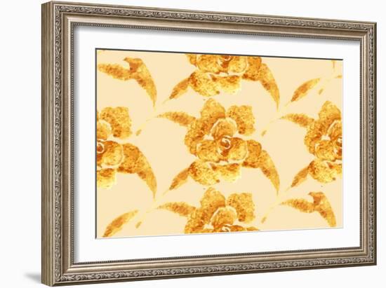 Golden Rose, Hand-Drawn Flower, Floral Ornament Ethnic, Painted with Watercolors Isolated on White,-Rasveta-Framed Art Print