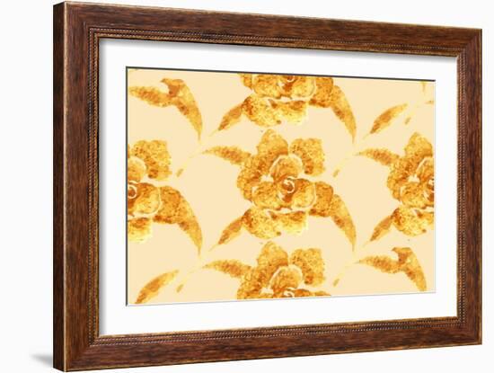 Golden Rose, Hand-Drawn Flower, Floral Ornament Ethnic, Painted with Watercolors Isolated on White,-Rasveta-Framed Art Print