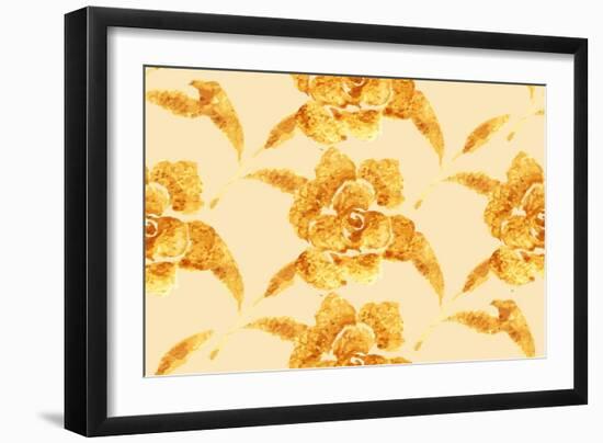 Golden Rose, Hand-Drawn Flower, Floral Ornament Ethnic, Painted with Watercolors Isolated on White,-Rasveta-Framed Art Print