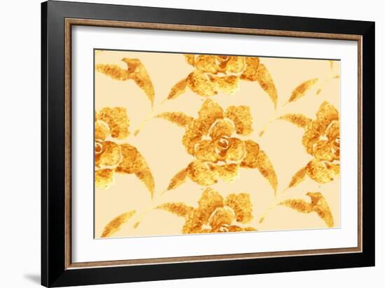 Golden Rose, Hand-Drawn Flower, Floral Ornament Ethnic, Painted with Watercolors Isolated on White,-Rasveta-Framed Art Print