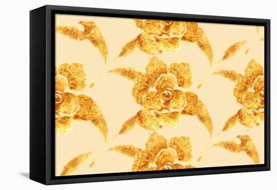 Golden Rose, Hand-Drawn Flower, Floral Ornament Ethnic, Painted with Watercolors Isolated on White,-Rasveta-Framed Stretched Canvas