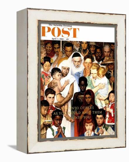 "Golden Rule" (Do unto others) Saturday Evening Post Cover, April 1,1961-Norman Rockwell-Framed Premier Image Canvas